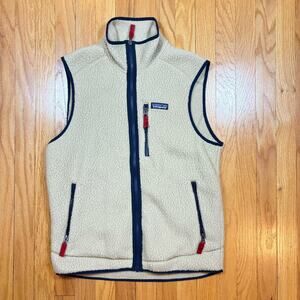Patagonia Vest Mens M Retro Deep Pile El Cap Khaki Oatmeal Sherpa Fleece Zip Up